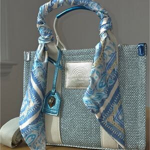 Kurt Geiger London Woven Tote Bag Blue Metallic  New With Tags  Authentic